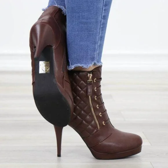 Brown Platform High Heel Ankle Boots - Picture 8 of 14